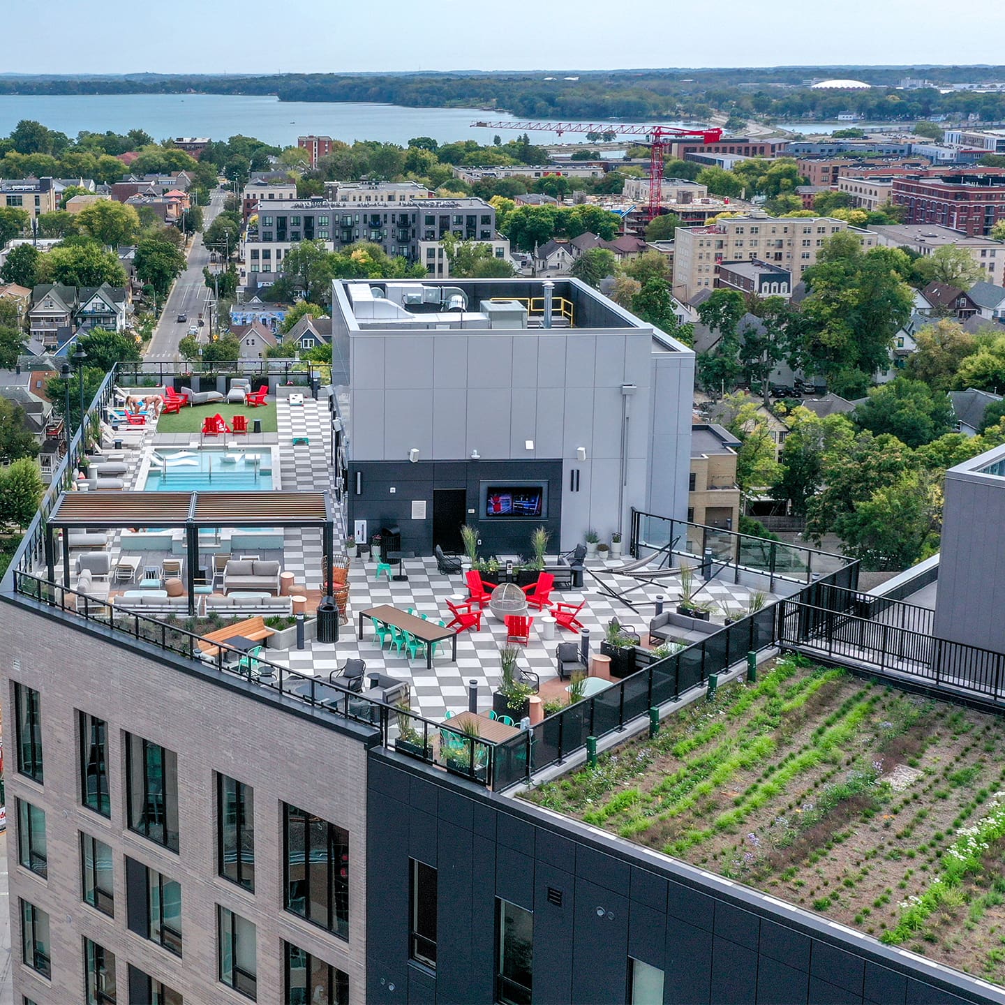 aerial view of The Rive Madison