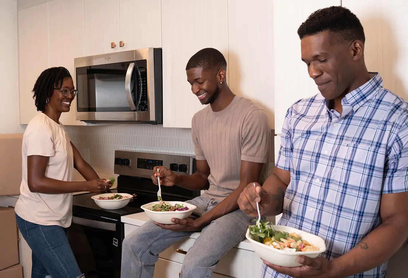 family eating salad